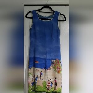 Sleeveless Sky Blue Scenery Dress